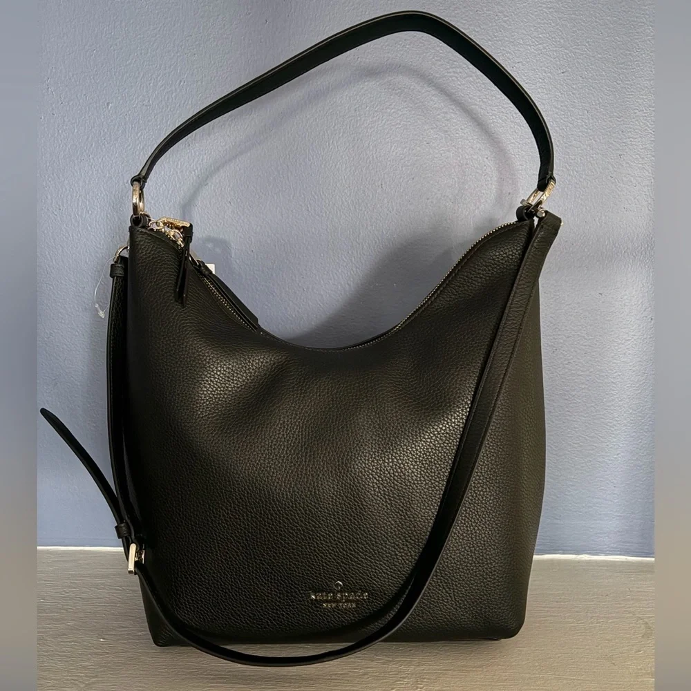 kate spade Black Pebbled Leather Hobo Shoulder Bag